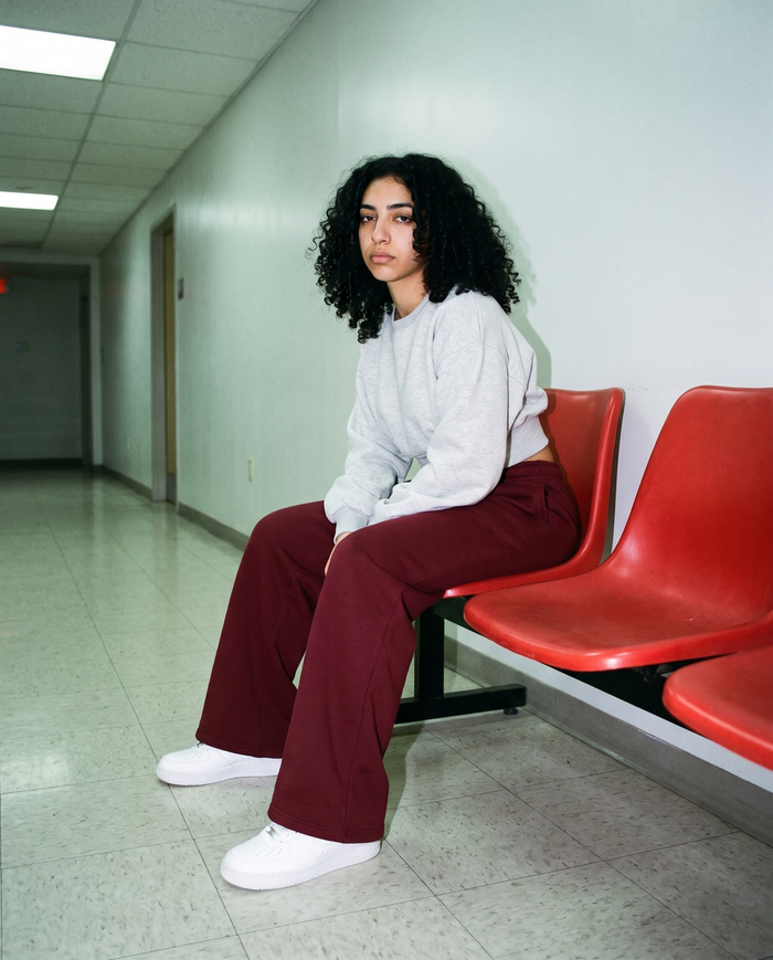 UNIT 006 / CODE RED / BURGUNDY wide-leg fleece pants worn